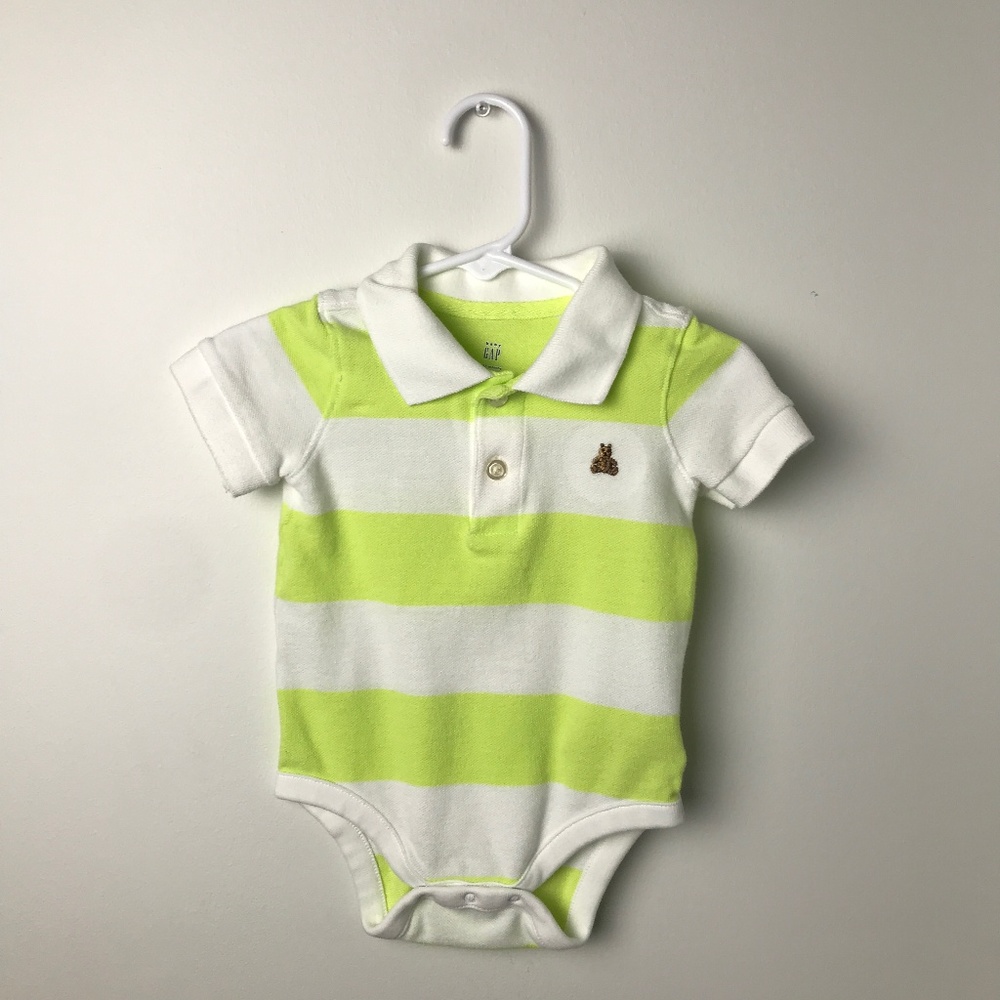 Baby Gap Polo Shirt Onesie Lime and White 6-12 Mo.